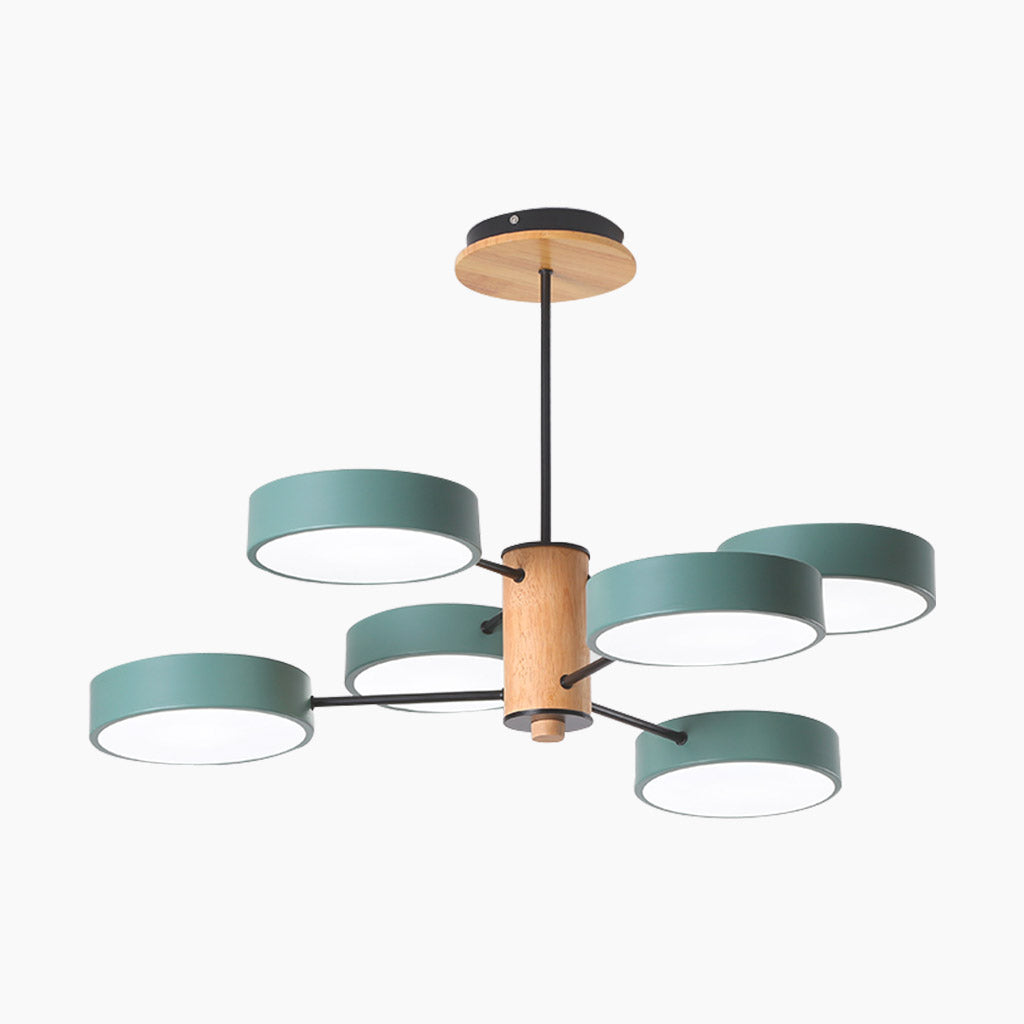 Multi-Arm LED Ceiling Lamp — Metal Frame and Wood Centerpiece