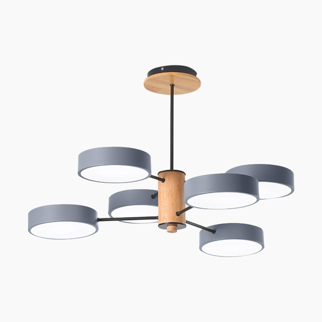 Multi-Arm LED Ceiling Lamp — Metal Frame and Wood Centerpiece