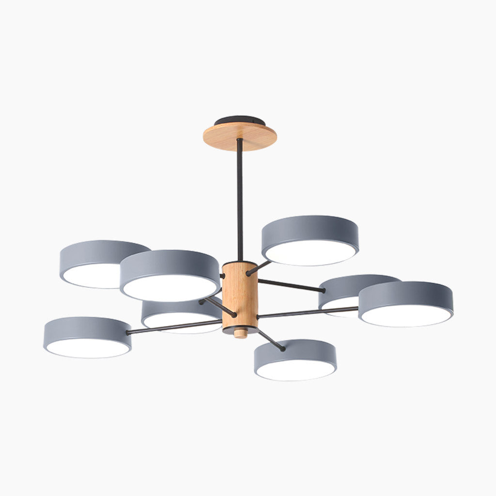 Multi-Arm LED Ceiling Lamp — Metal Frame and Wood Centerpiece