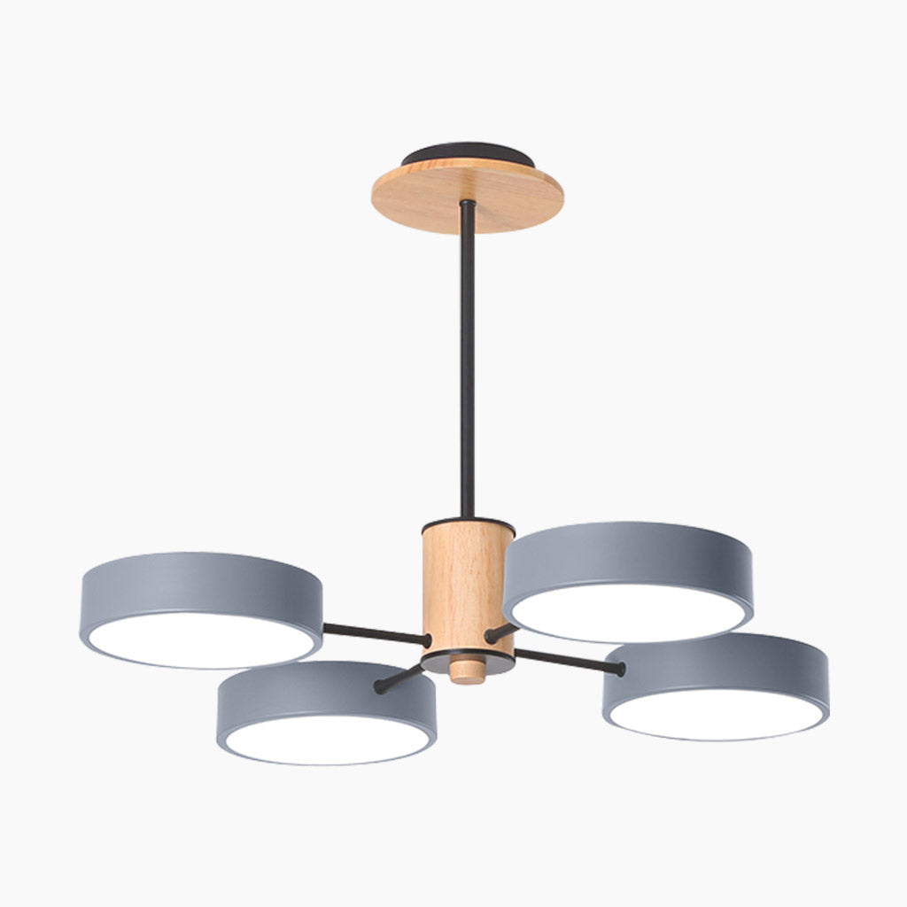 Multi-Arm LED Ceiling Lamp — Metal Frame and Wood Centerpiece