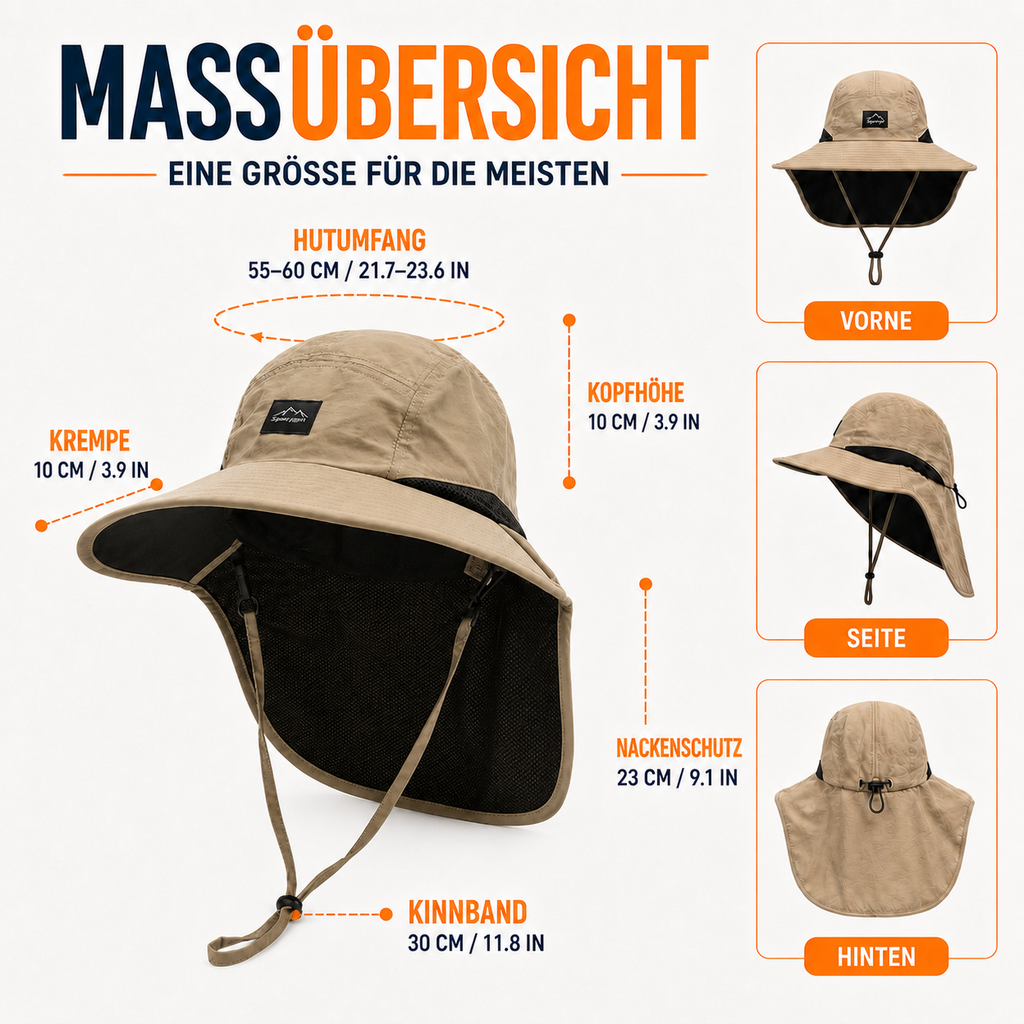 UV-beständiger Hut mit breiter Krempe — Abnehmbarer Nackenschutz