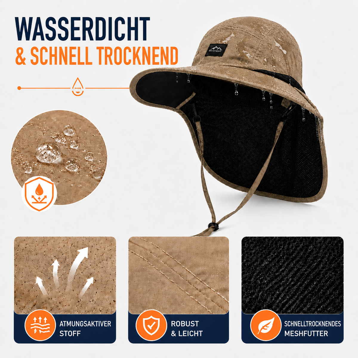 UV-beständiger Hut mit breiter Krempe — Abnehmbarer Nackenschutz