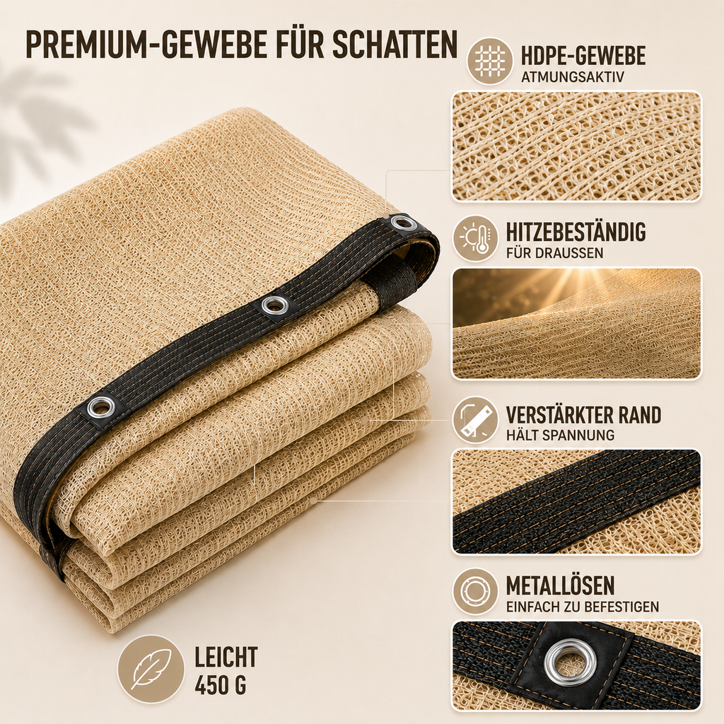 Rechteckiges UV-Sonnensegel — Verstärkte Kanten, Ösen