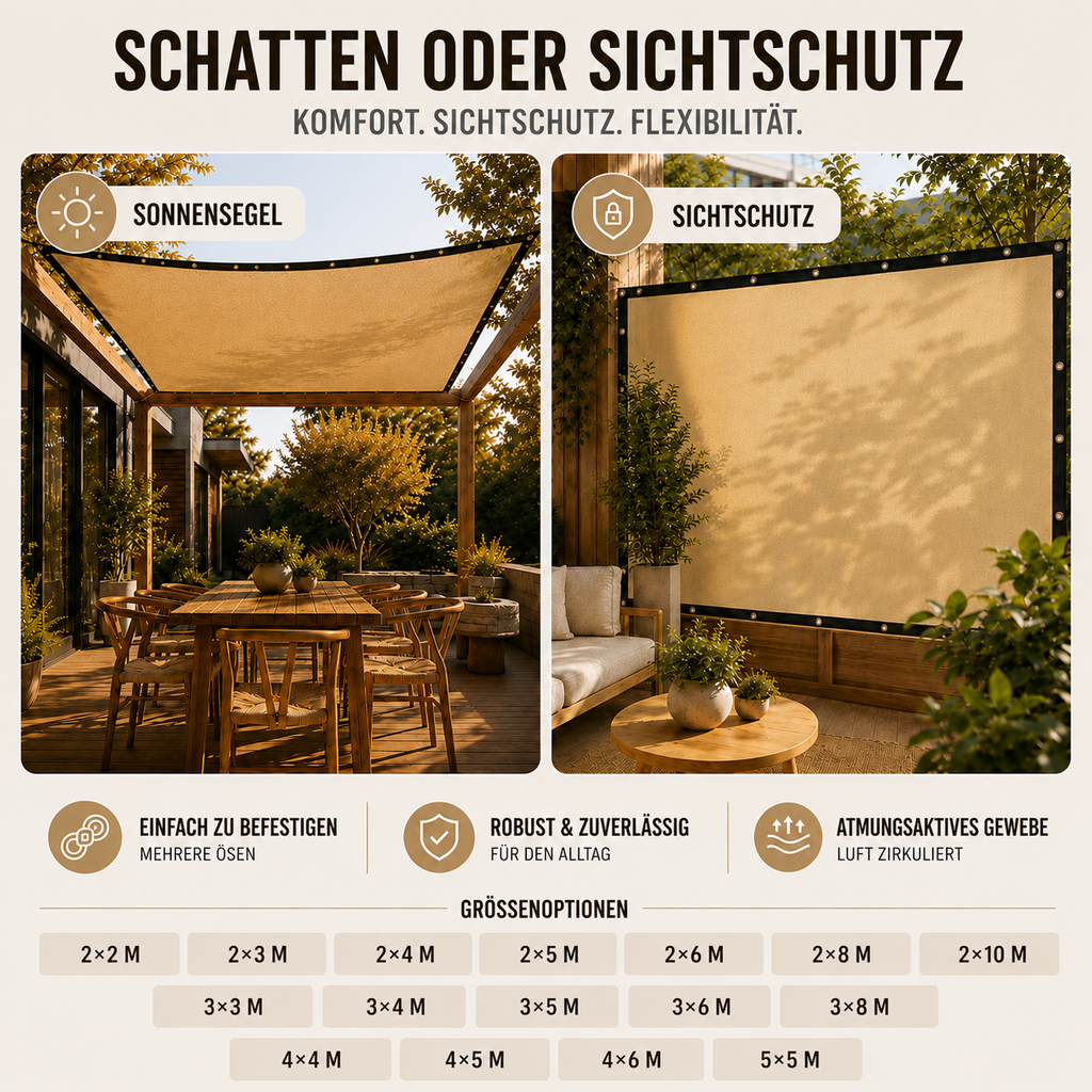 Rechteckiges UV-Sonnensegel — Verstärkte Kanten, Ösen
