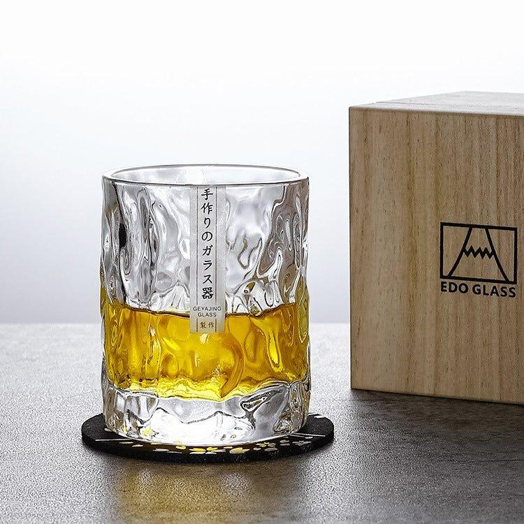 300 ml gennemsigtigt geometrisk whiskyglas + gaveæske og glasbrik