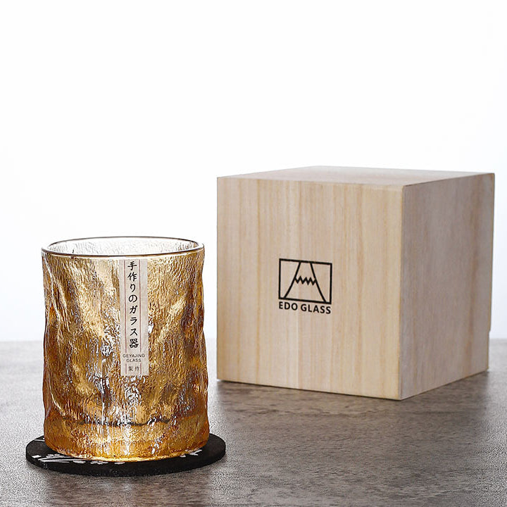 Przezroczysta geometryczna szklanka do whisky 300ml + pudełko prezentowe i podkładka