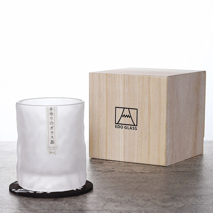 Przezroczysta geometryczna szklanka do whisky 300ml + pudełko prezentowe i podkładka
