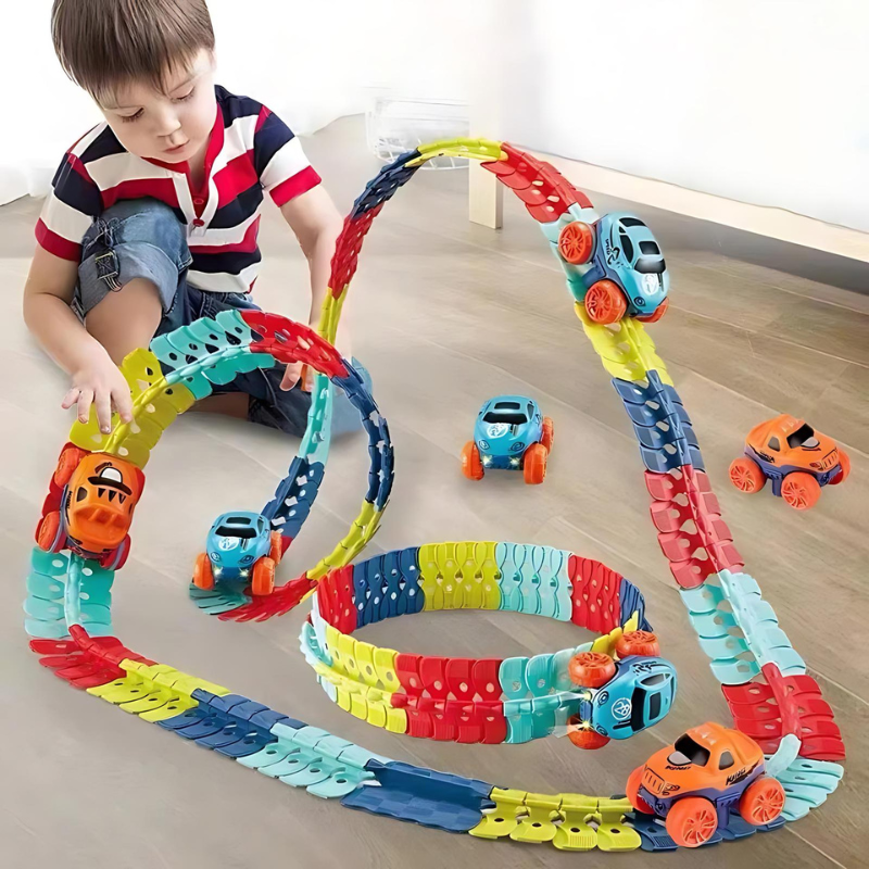Magnetic Race Track Car Set — Flexible Plastic Educational Toy