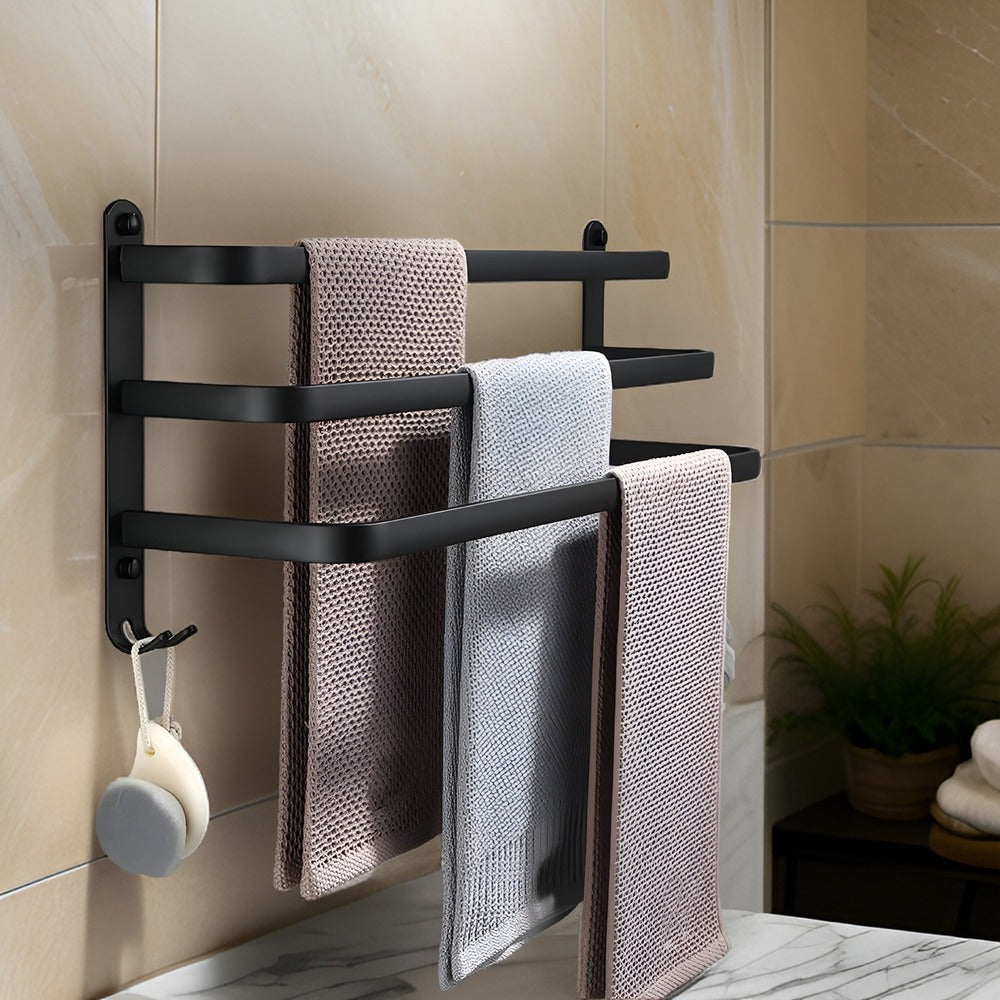Porte-serviettes mural en aluminium, noir, 40-60cm