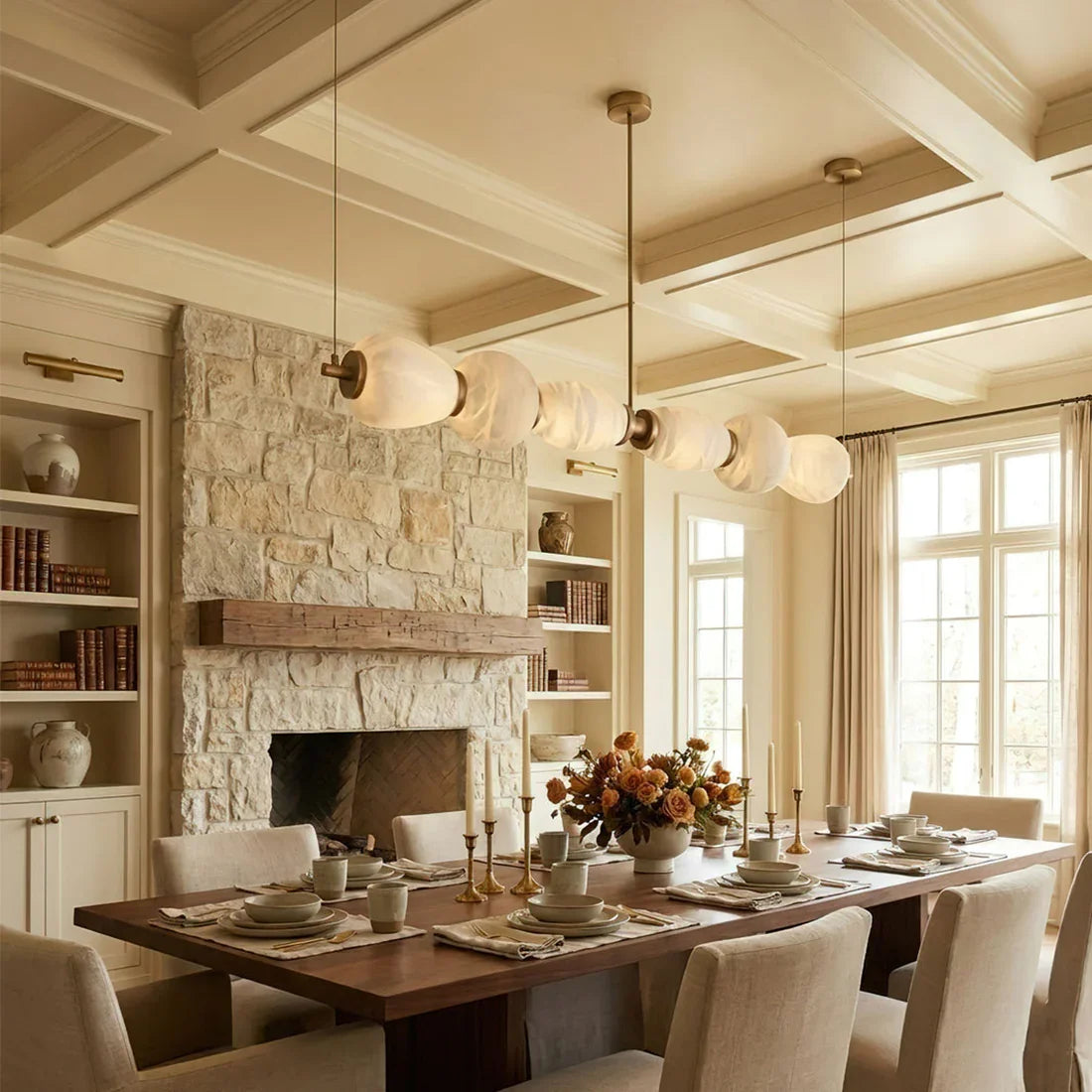 Organic Alabaster Stone Linear Chandelier | wildoxy