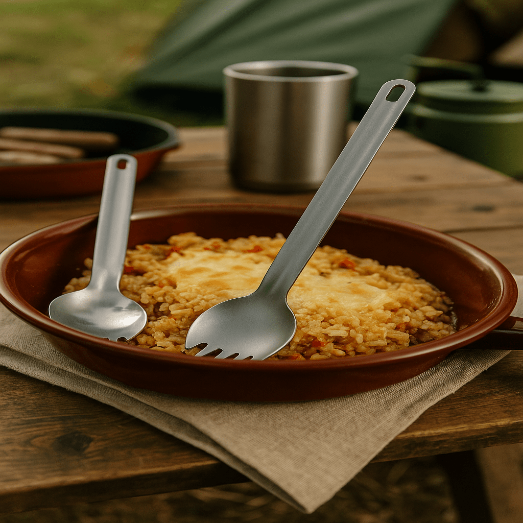 LuminaSpork Ultralight Titanium Spork and Long-Handled Spoon Compact Dual Set