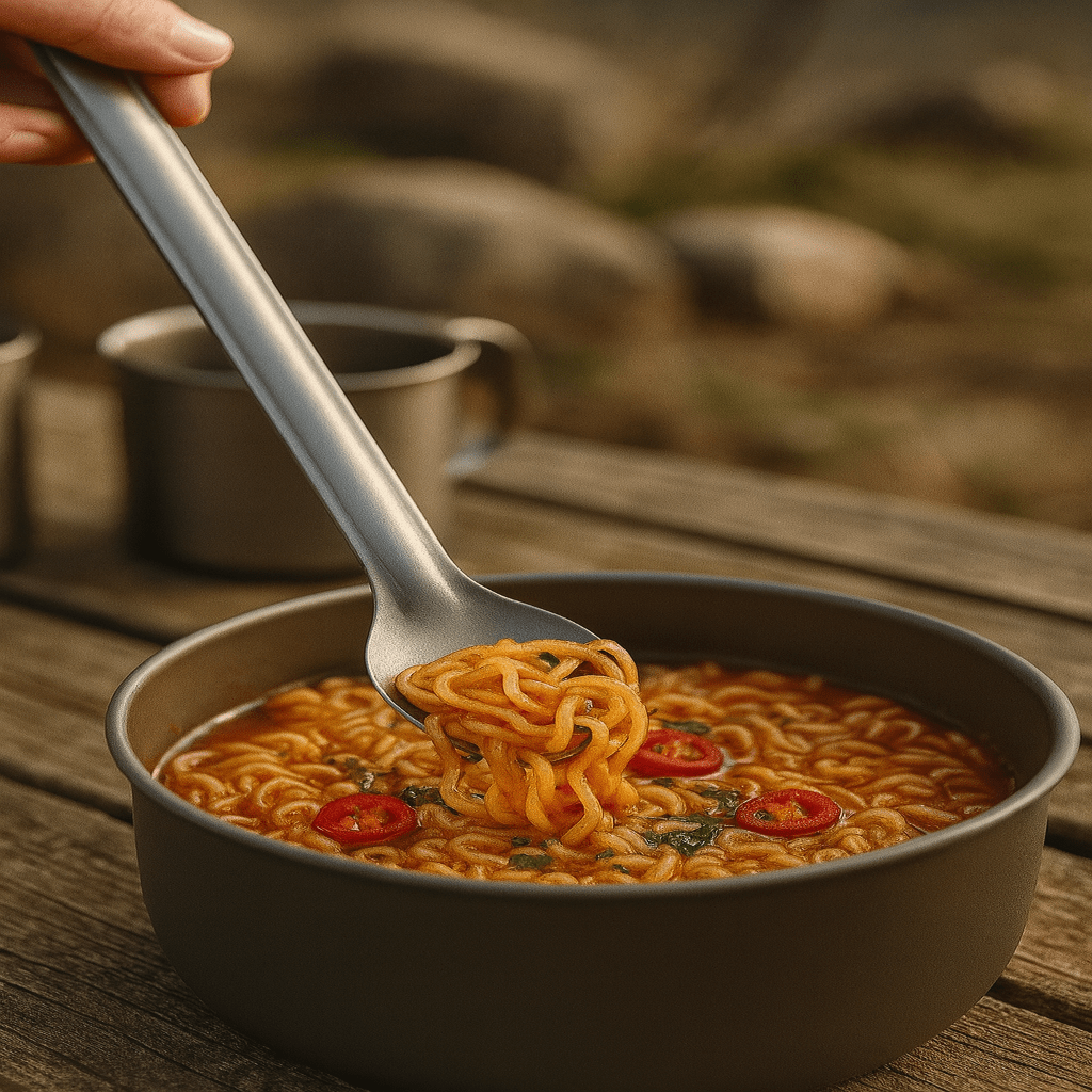 LuminaSpork Ultralight Titanium Spork and Long-Handled Spoon Compact Dual Set