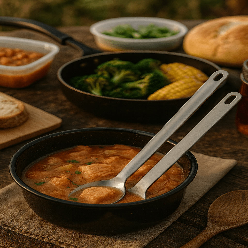 LuminaSpork Ultralight Titanium Spork and Long-Handled Spoon Compact Dual Set
