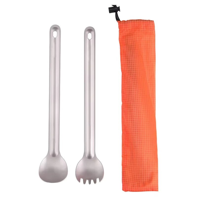 LuminaSpork Ultralight Titanium Spork and Long-Handled Spoon Compact Dual Set