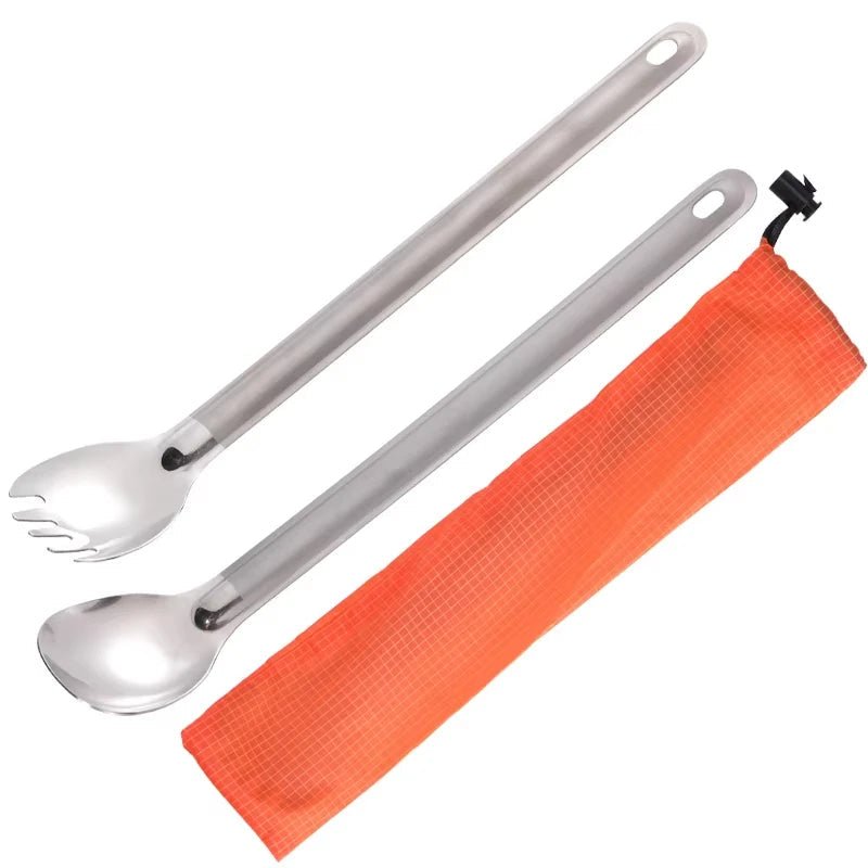 LuminaSpork Ultralight Titanium Spork and Long-Handled Spoon Compact Dual Set