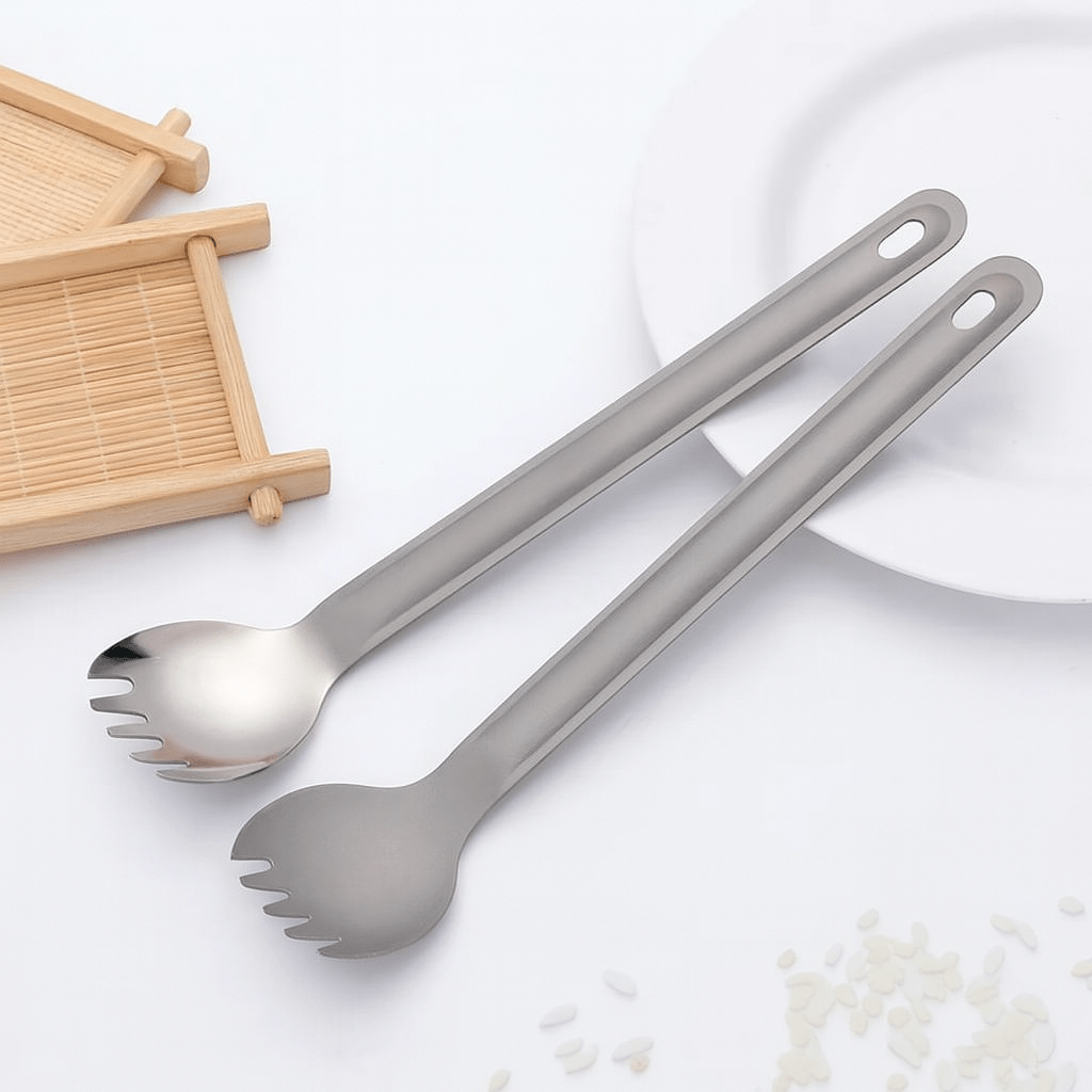 LuminaSpork Ultralight Titanium Spork and Long-Handled Spoon Compact Dual Set