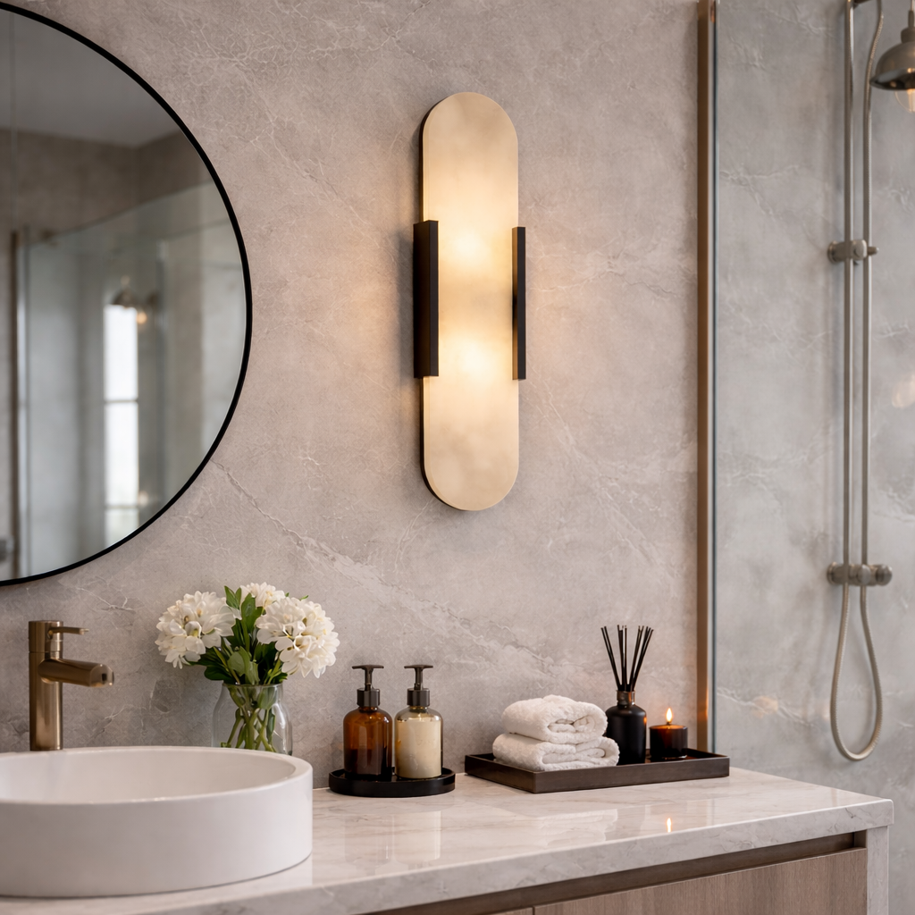 Marmeren wandlamp — zacht sfeerlicht, modern ontwerp