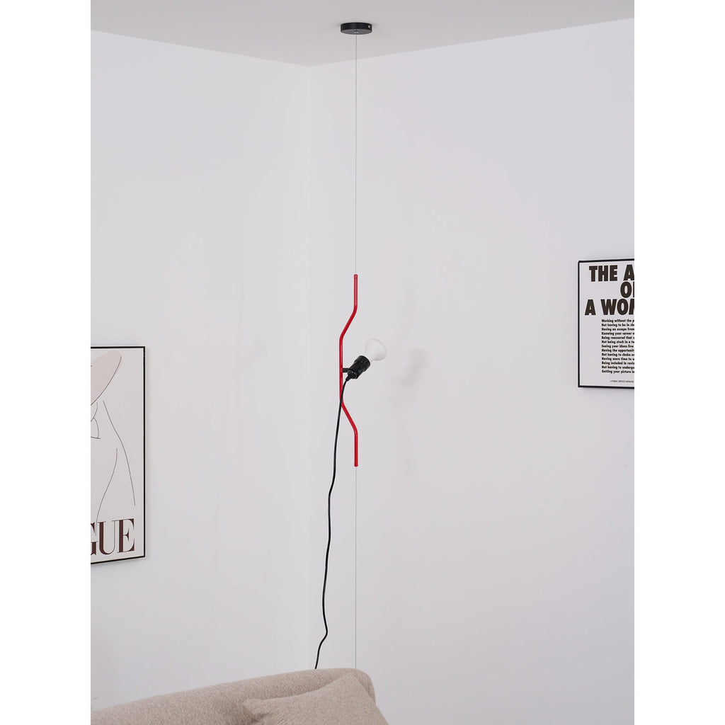 Nastavitelná závěsná lampa — kovové trubkové stínidlo, černá/bílá/červená