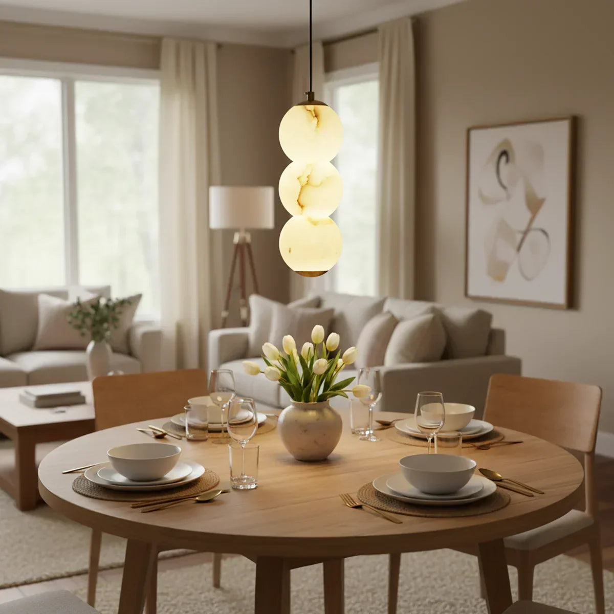 Pearl Alabaster Round Pendant Light | wildoxy