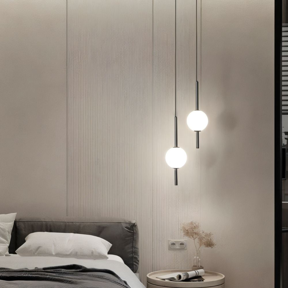 Modern Glass Globe Pendant Lighting — Integrated LEDs, Adjustable Height