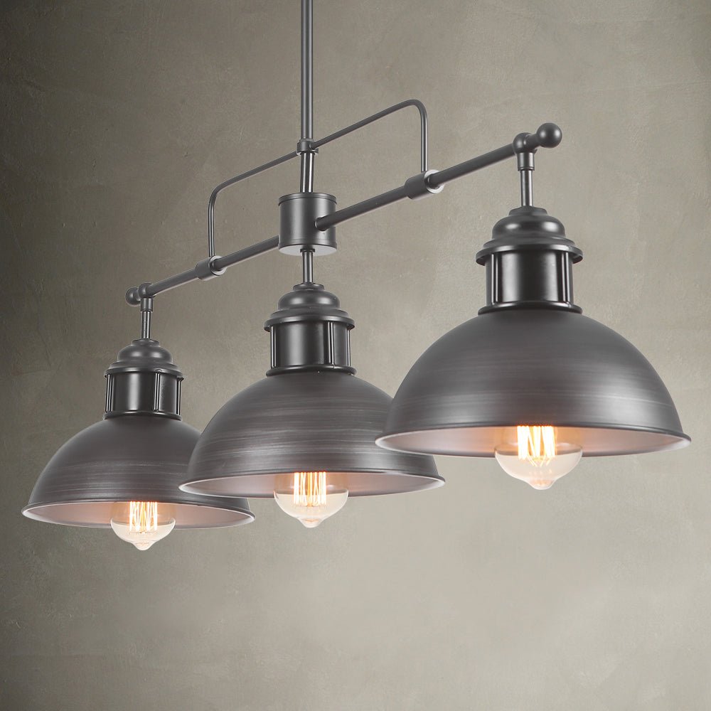 Dome-Style 3-Flame Pendant Light — Focused Downward Lighting, Factory-Inspired Styling