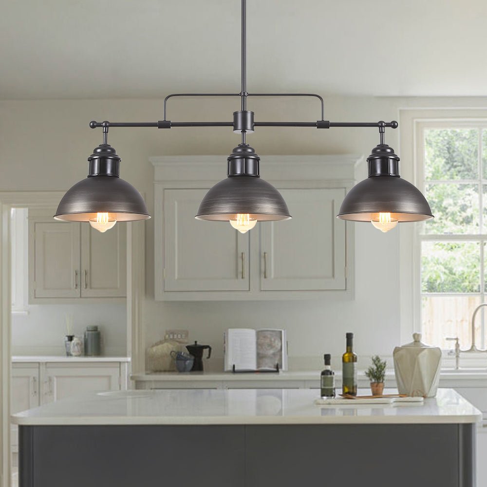 Dome-Style 3-Flame Pendant Light — Focused Downward Lighting, Factory-Inspired Styling