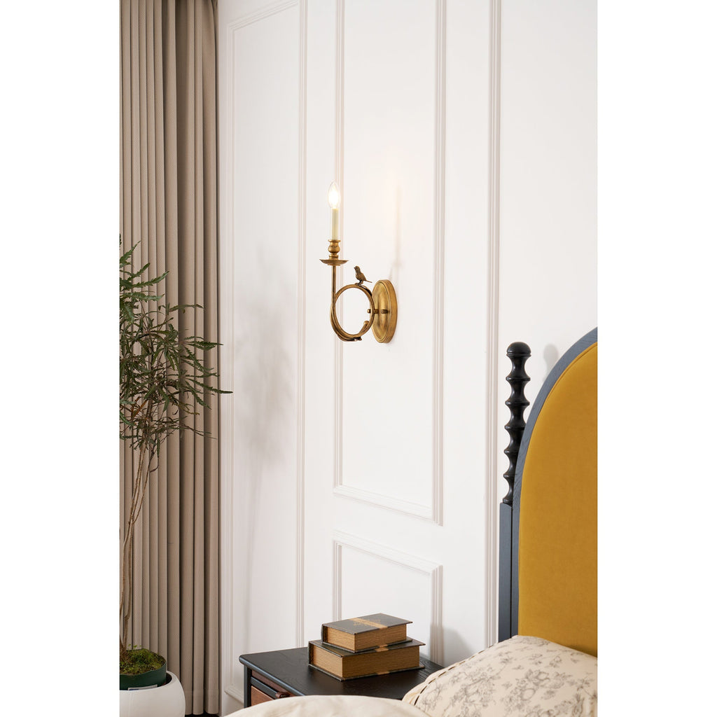 Lampă de perete vintage cu ramură și păsări — alamă antichizată, E14