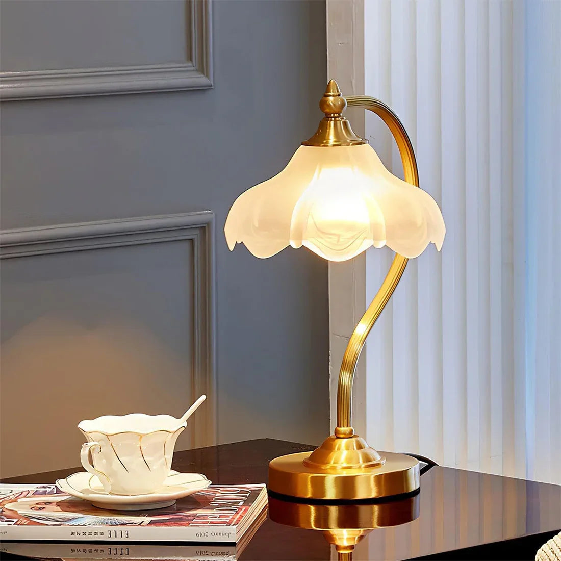 Petal Glow Brass & Glass Table Lamp | wildoxy