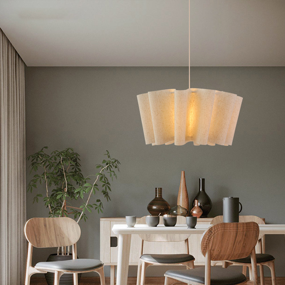 Sculptural Pleated Pendant Light — Soft Fabric Shade, Diffused Warm Glow, Textured Ceiling Fixture