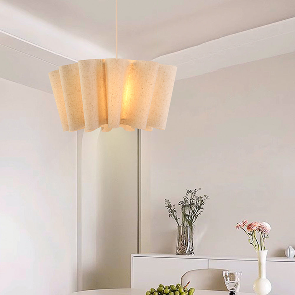 Sculptural Pleated Pendant Light — Soft Fabric Shade, Diffused Warm Glow, Textured Ceiling Fixture