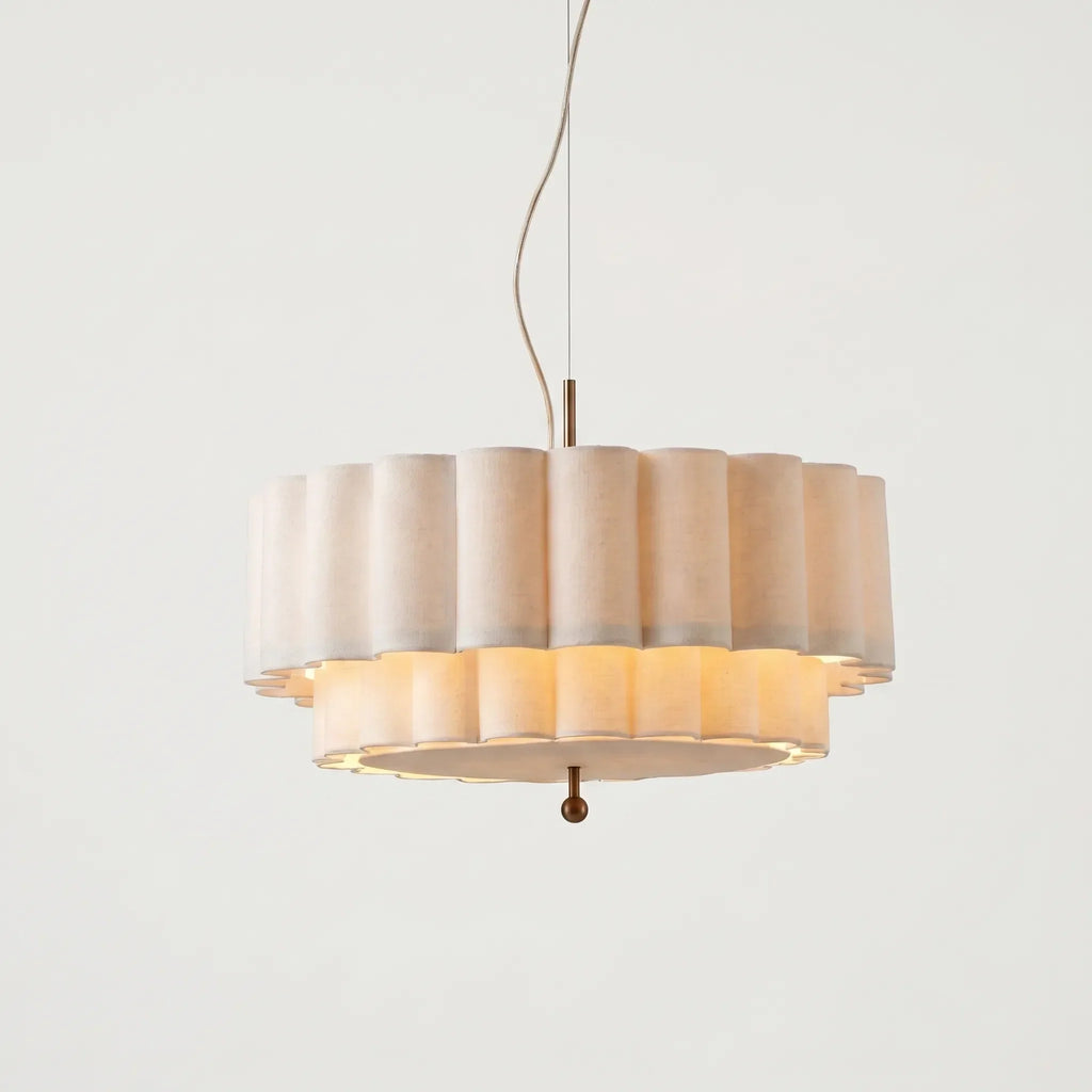 Scalloped Fabric Pendant Light -  Diffusing Overhead Glare - Wildoxy