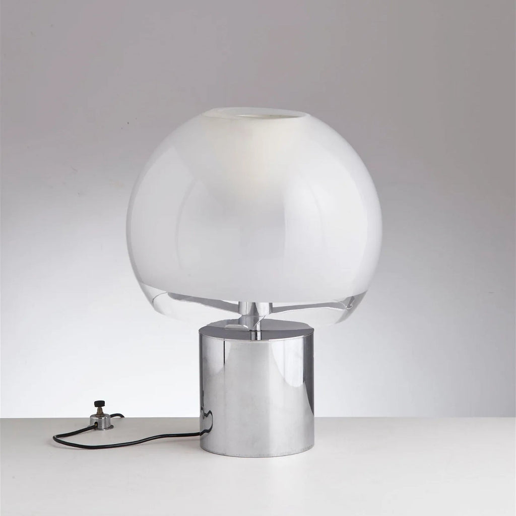 AuroraGlow Retro Table Lamp — Matte Glass Globe, Transparent Base