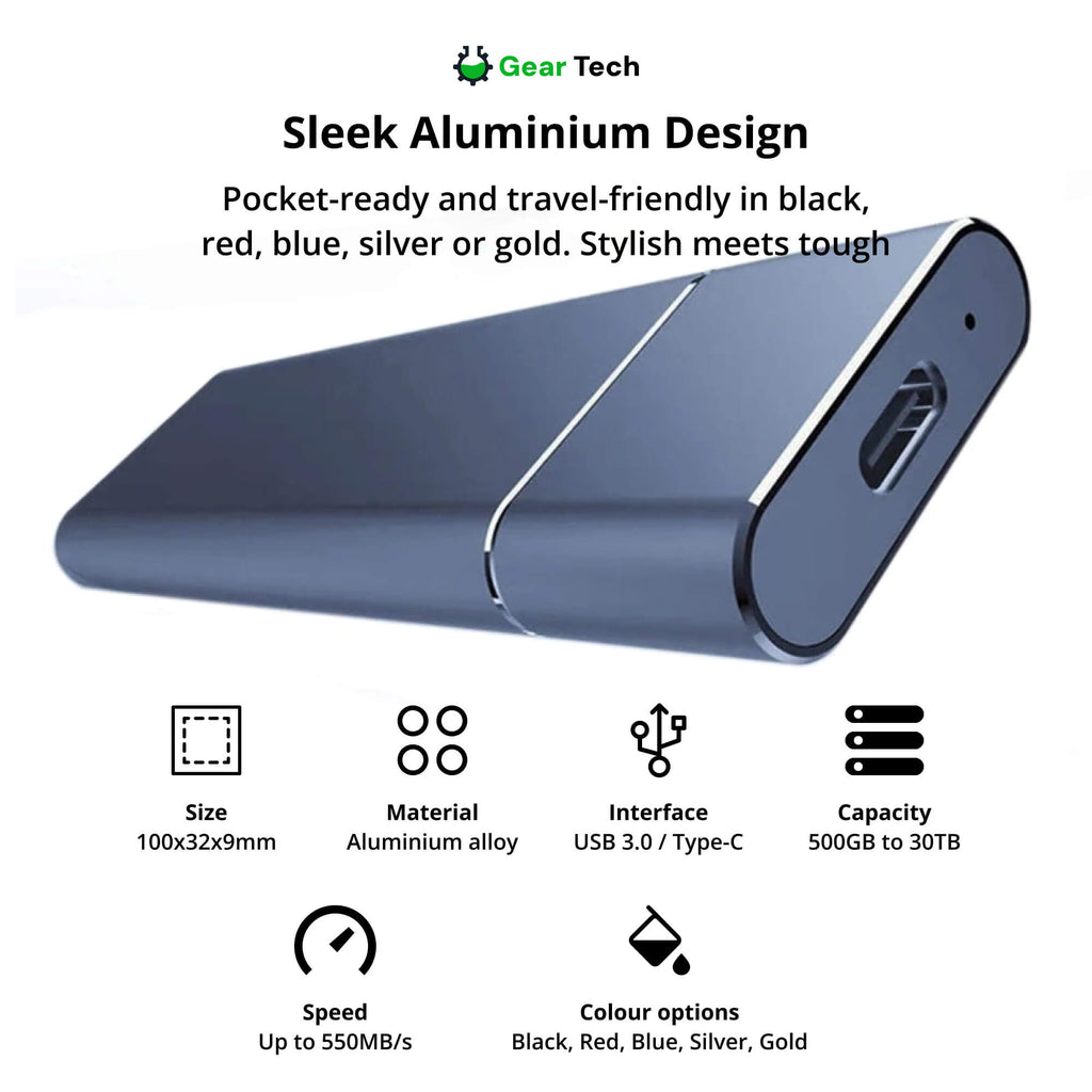 5TB:n kannettava ulkoinen SSD - nopea USB 3.2 -tiedonsiirto