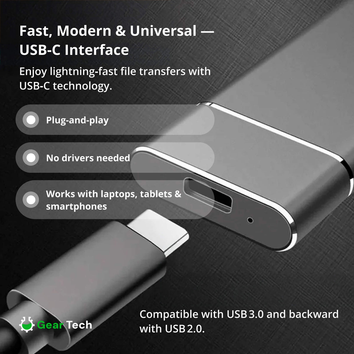 5TB:n kannettava ulkoinen SSD - nopea USB 3.2 -tiedonsiirto