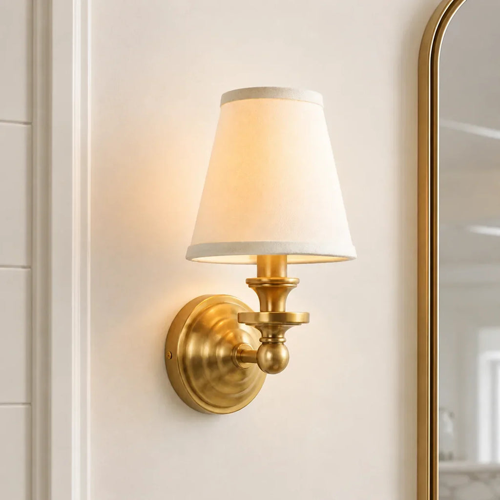Vintage Wall Lamp — Linen Shade, Brass Fixture