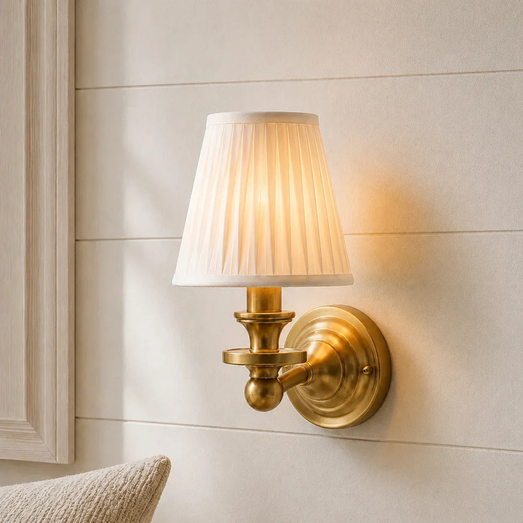 Vintage Wall Lamp — Linen Shade, Brass Fixture