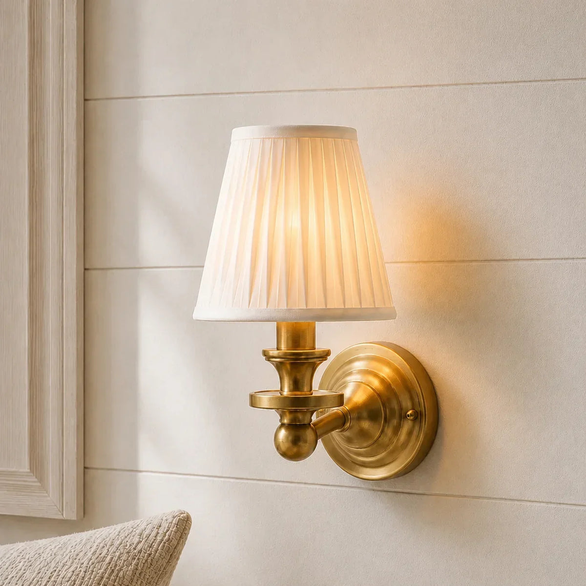 Vintage Wall Lamp — Linen Shade, Brass Fixture