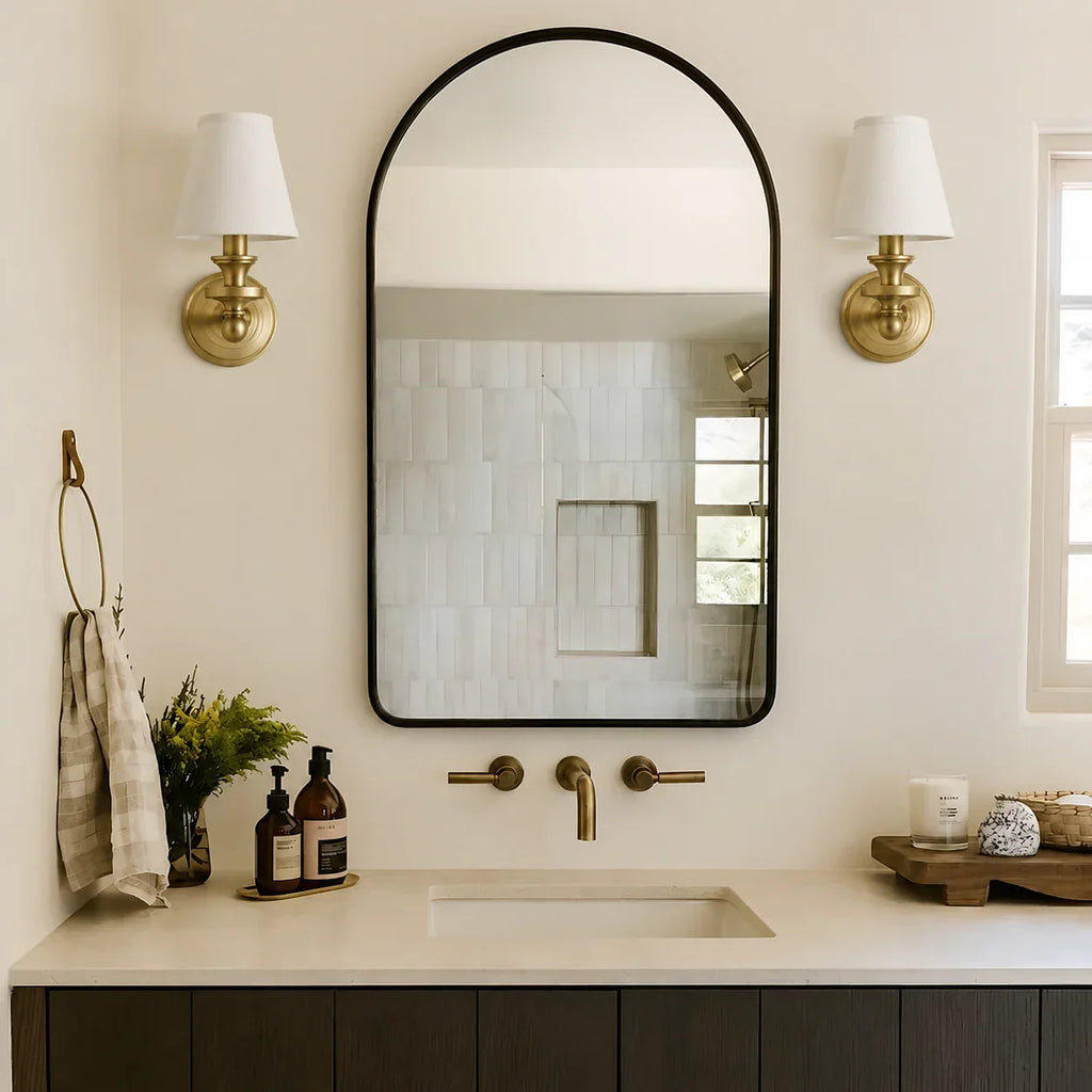 Vintage Wall Lamp — Linen Shade, Brass Fixture