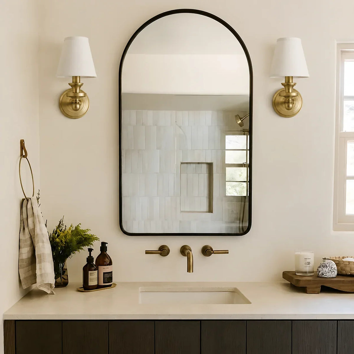 Vintage Wall Lamp — Linen Shade, Brass Fixture