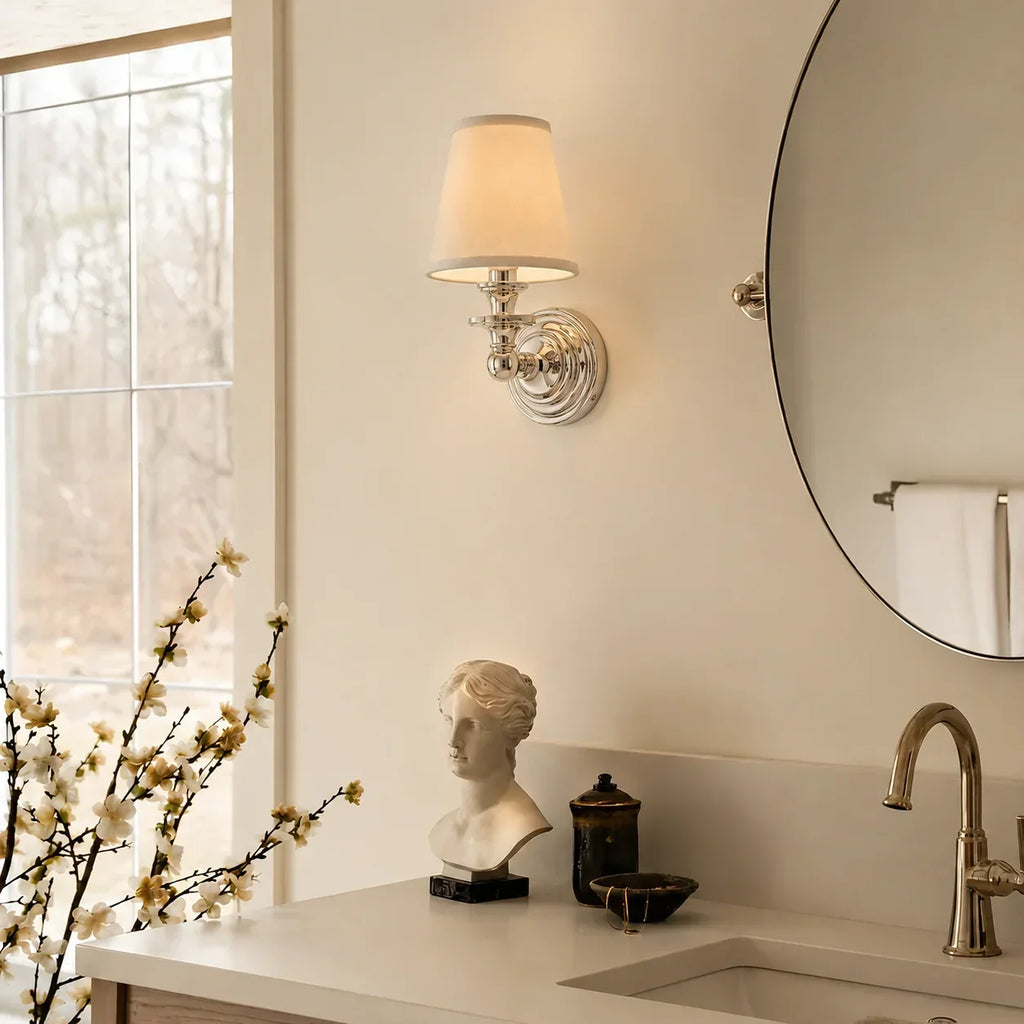 Vintage Wall Lamp — Linen Shade, Brass Fixture