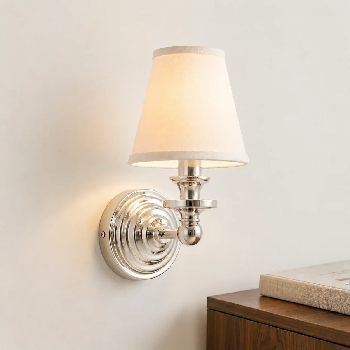 Vintage Wall Lamp — Linen Shade, Brass Fixture