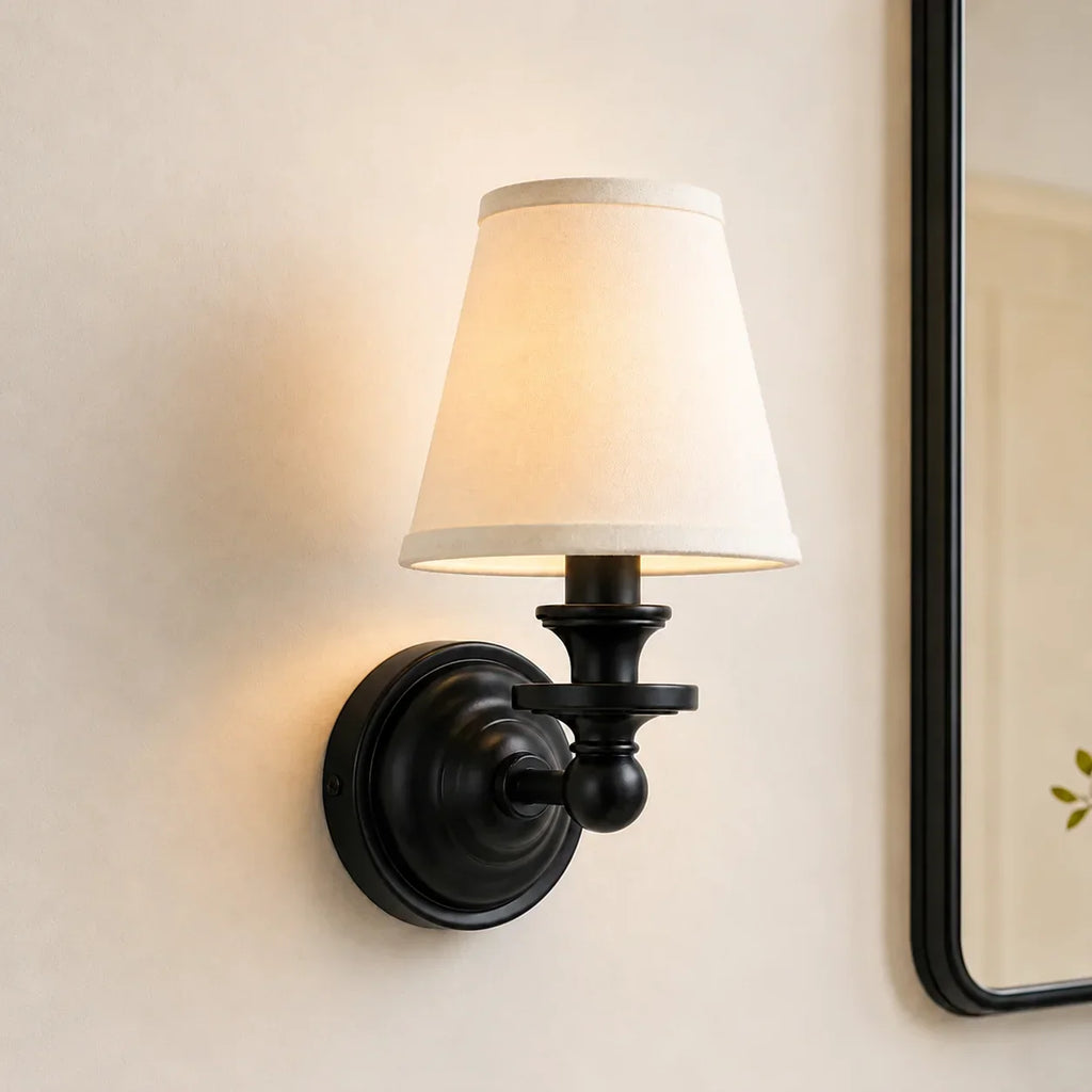 Vintage Wall Lamp — Linen Shade, Brass Fixture