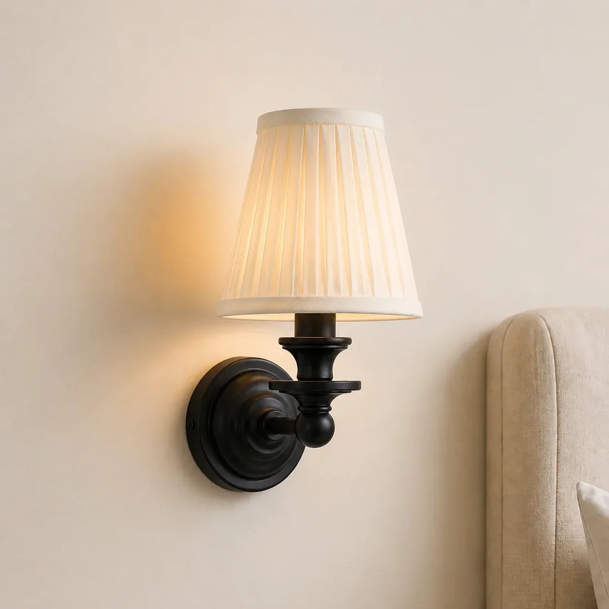Vintage Wall Lamp — Linen Shade, Brass Fixture
