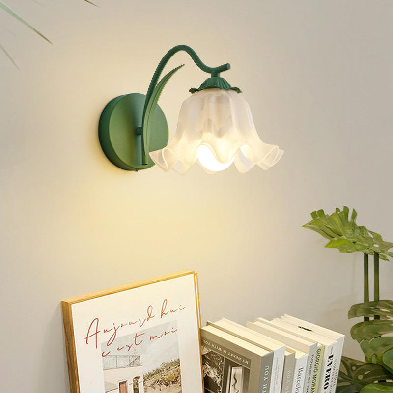 Marcoe French Country Flower Wall Lamp — White Acrylic Shade Trim