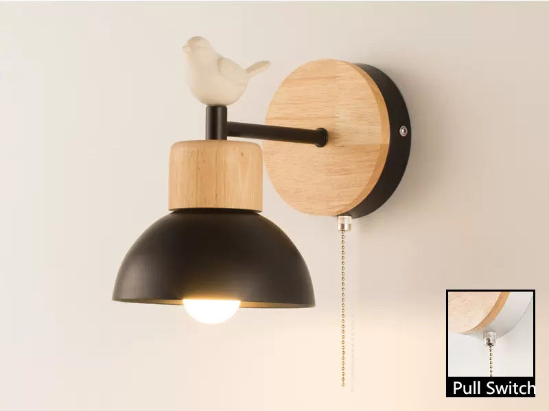 Liora Northwind Wall Lamp — Nordic Wood Finish, Bird Silhouette Detail, Adjustable LED Arm