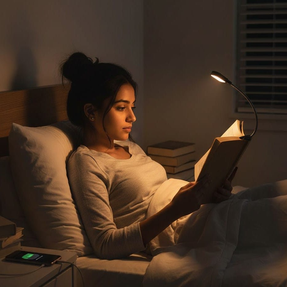 Lampada da lettura LED flessibile NovaLux — Ricarica USB, bracci regolabili, tre modalità di colore