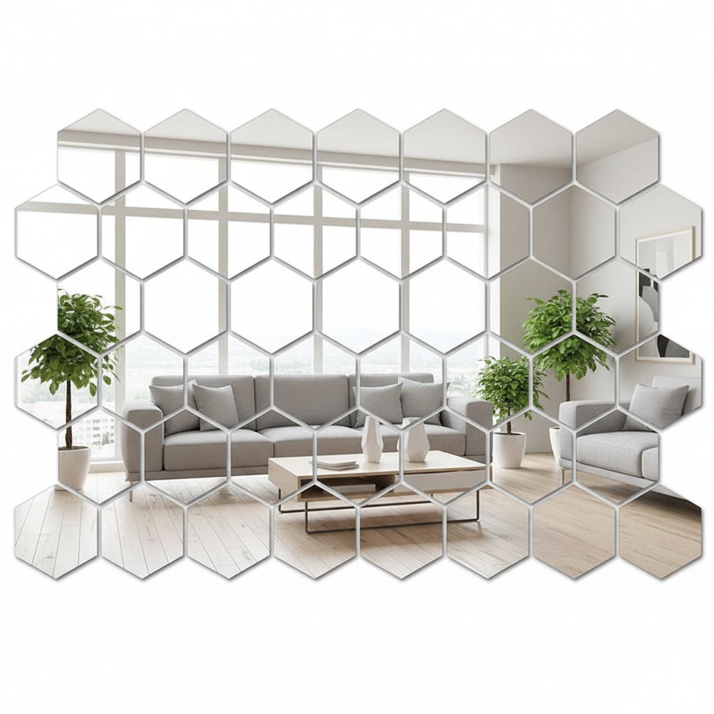 NovaGem Geometric Hexagonal Mirror Wall Decals — Reflective Modular Decor Tiles