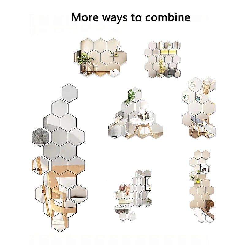 NovaGem Geometric Hexagonal Mirror Wall Decals — Reflective Modular Decor Tiles