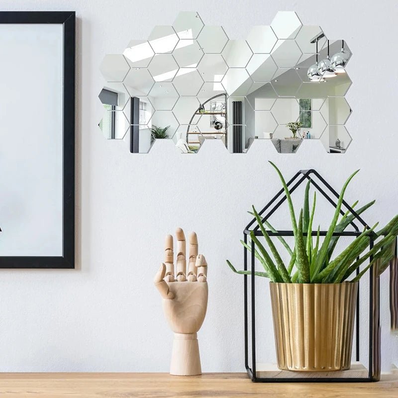 NovaGem Geometric Hexagonal Mirror Wall Decals — Reflective Modular Decor Tiles