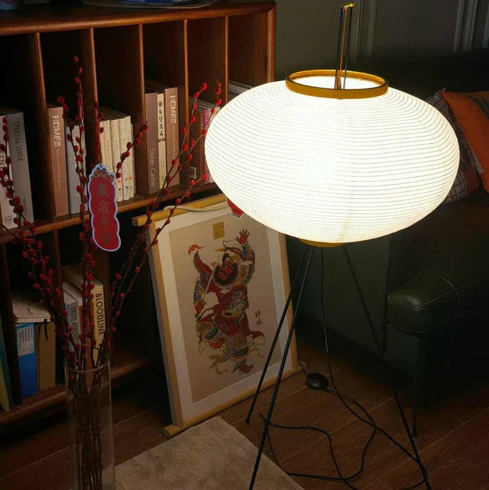 Japanese Style Sculptural Floor Lamp — Layered Rice Paper Shade